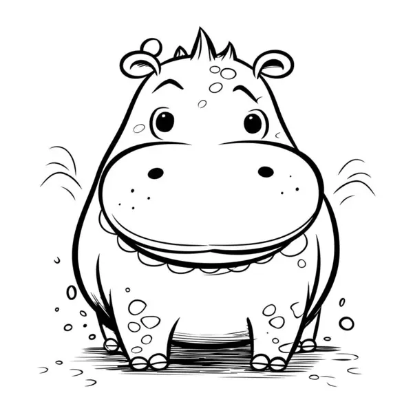 Hippopótamo Ilustração Vetorial Preto Branco Sobre Fundo Branco — Vetor de Stock