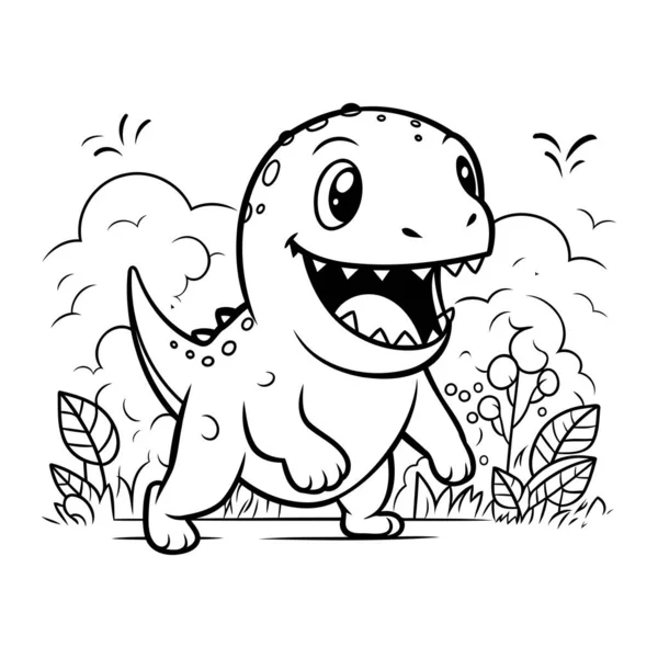 Cute Dinosaur Forest Vector Illustration Coloring Book — Stock Vector