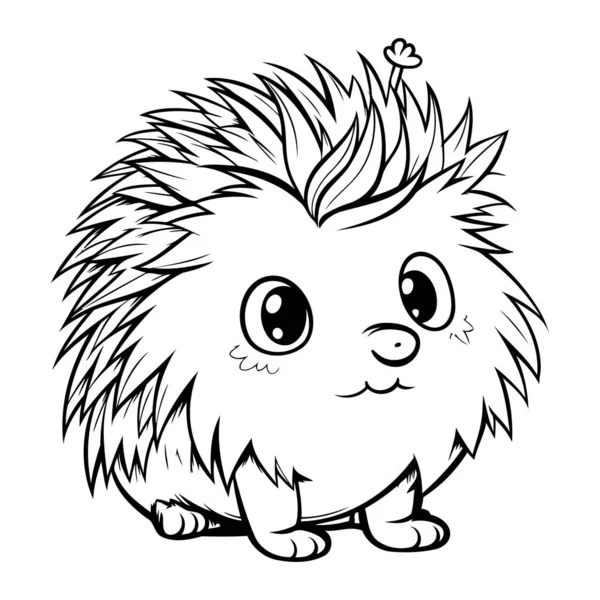 Cute Cartoon Hedgehog Black White Vector Illustration Isolated White Background — Stock Vector