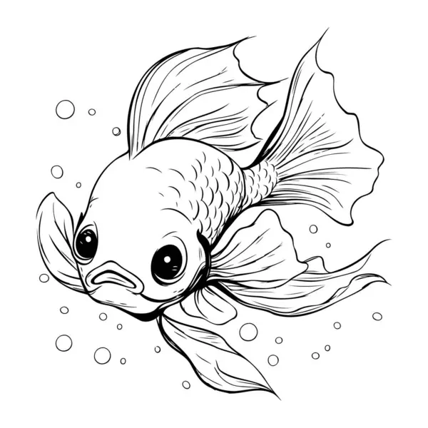 Black White Vector Illustration Goldfish Coloring Book Adults — Stock Vector