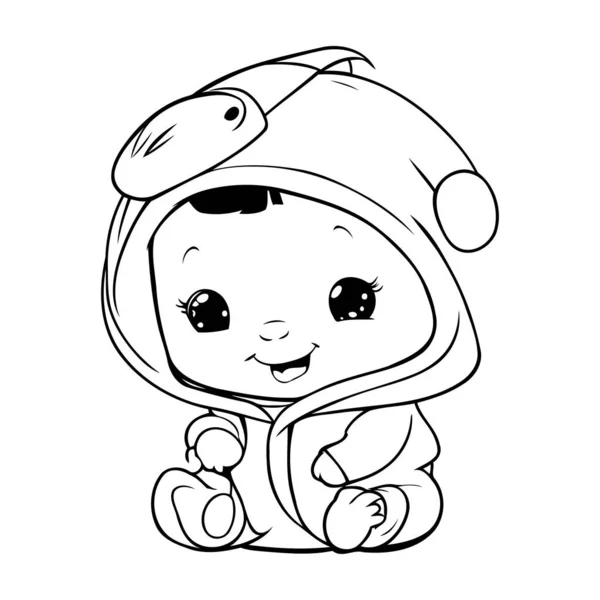 stock vector Vector Illustration of Cute Baby Boy in Astronaut Costume Coloring Book