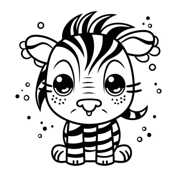 Tatlı çizgi film zebrası. Boyama kitabı için siyah ve beyaz vektör çizimi.