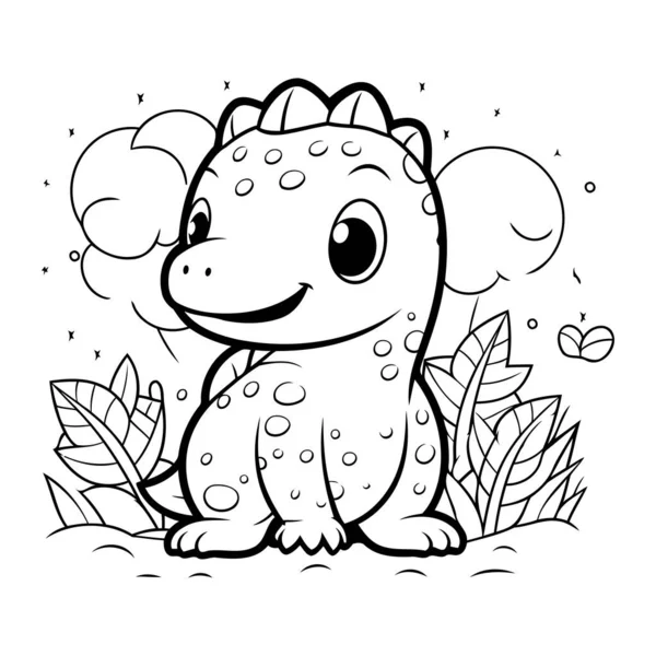 Sevimli bir Dinozor Vektör Çiziminin Renklendirme Sayfası Özeti