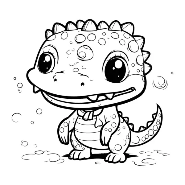 Tatlı bebek timsah. Boyama kitabı için siyah ve beyaz vektör çizimi