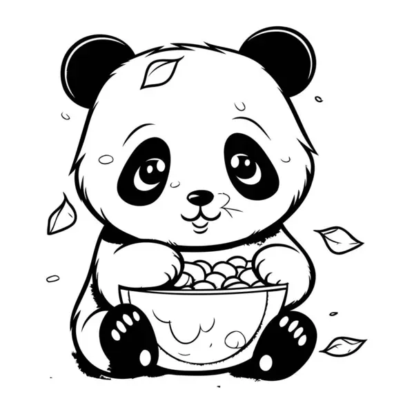 Ilustração Bonito Panda Comer Uma Tigela Cereais — Vetor de Stock