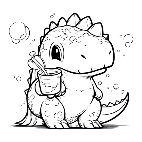 Vector Illustration Cute Dinosaur Cup Coffee Cartoon Style — Stock Vector