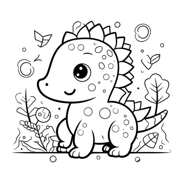 Şirin Dinozor Vektör İllüstrasyonunun Renkli Sayfa Özeti.