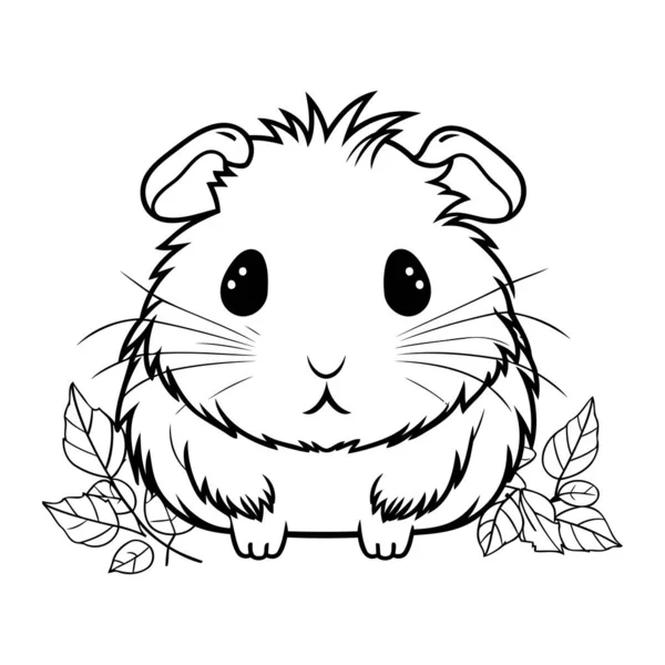 Netter Hamster Mit Blättern Vektor Illustration Für Malbuch — Stockvektor