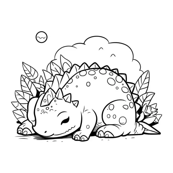 Ormandaki sevimli çizgi film dinozoru. Boyama kitabı için Vektör illüstrasyonu.