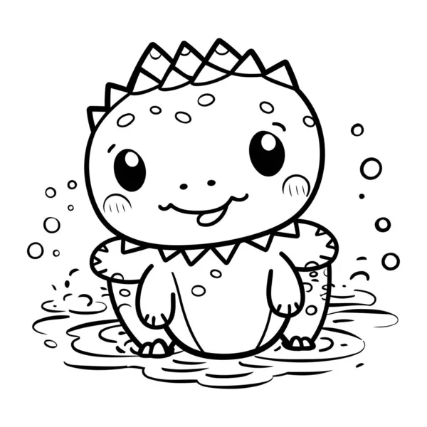 Cute Little Dinosaur Water Coloring Book Vector Illustration Design — Stock Vector
