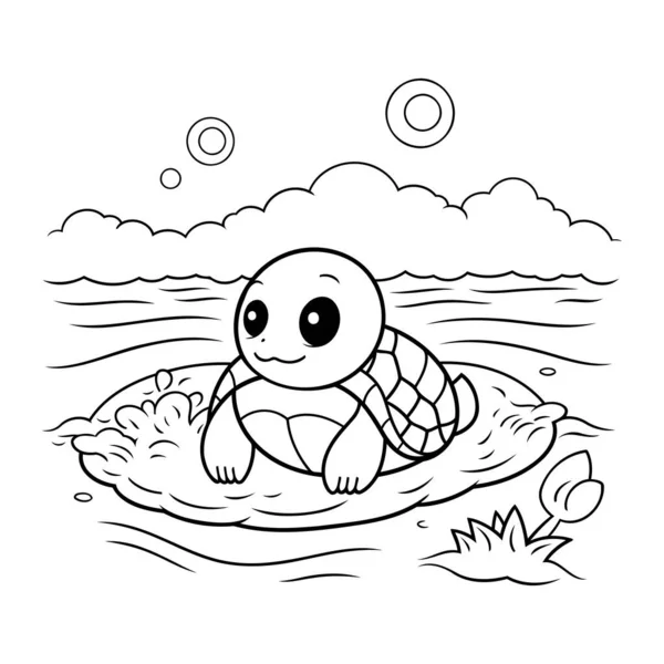 Vector Illustration Cute Turtle Swimming Sea Coloring Book Children — Stock Vector