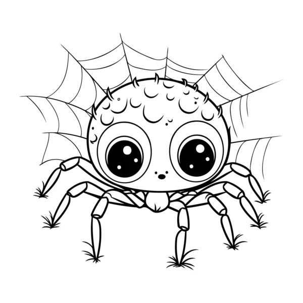 可爱的卡通蜘蛛 彩色书籍的黑白矢量图解 — 图库矢量图片