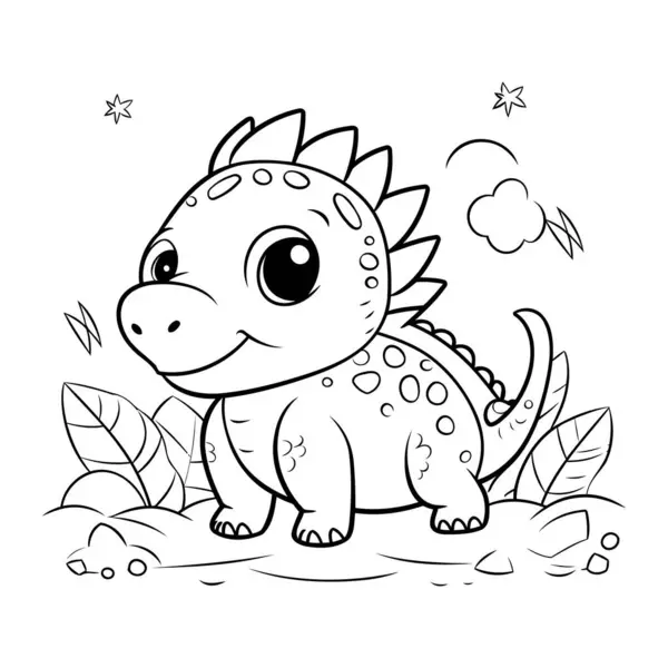 Cute Little Baby Dinosaur Coloring Book Page Kids — Stock Vector