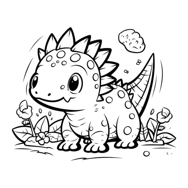 Şirin bir karikatür dinozor. Boyama kitabı için vektör illüstrasyonu. Renk sayfası.