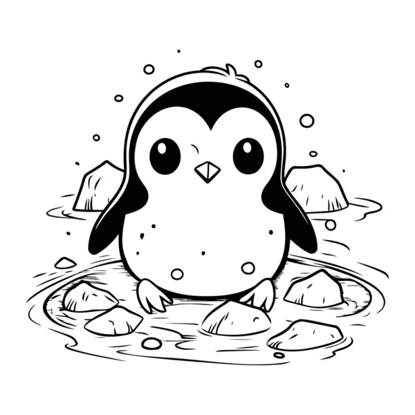 Pinguino Nell Acqua Illustrazione Vettoriale Pinguino Del Fumetto — Vettoriale Stock