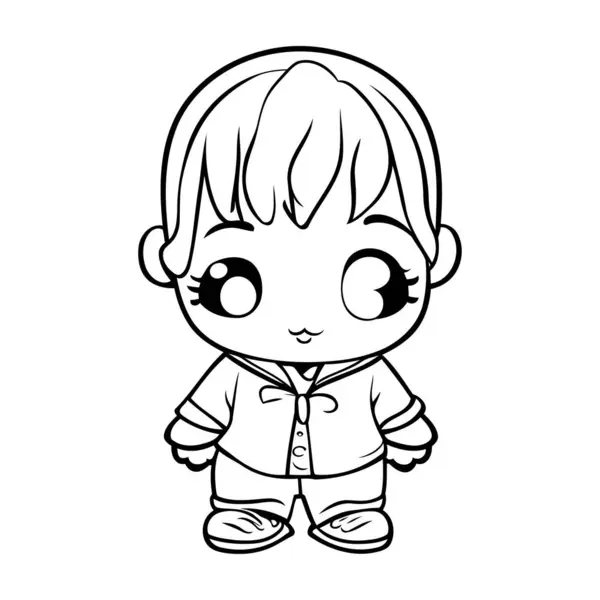 Sort Hvid Tegneserie Illustration Sød Baby Dreng Karakter Til Malebog ...