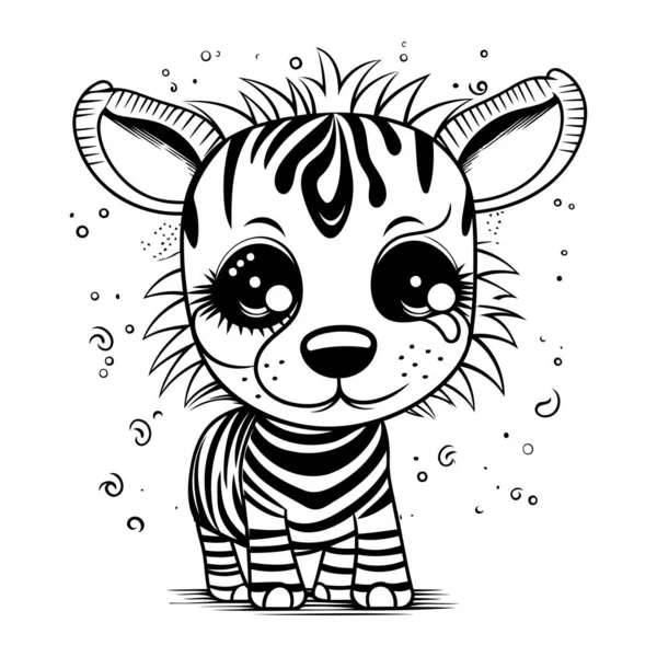 Słodki Kreskówkowy Tygrys Czarno Biały Wektor Ilustracji Kolorowanki — Wektor stockowy