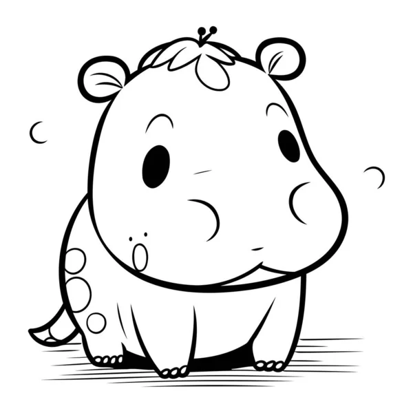 Illustration Bande Dessinée Personnage Animal Hippopotame Mignon Pour Livre Colorier — Image vectorielle