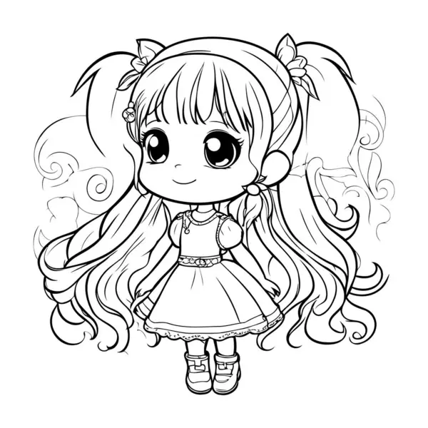 Ilustração Em Preto E Branco Dos Desenhos Animados De Kawaii Estilo Bonito  Menina Para Colorir Livro Royalty Free SVG, Cliparts, Vetores, e  Ilustrações Stock. Image 20776632