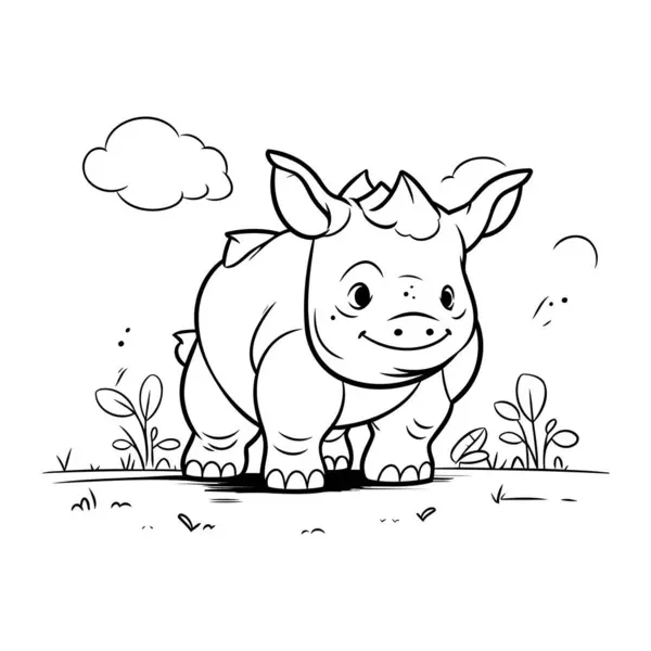 Livre Colorier Pour Enfants Drôle Rhinocéros Illustration Vectorielle — Image vectorielle
