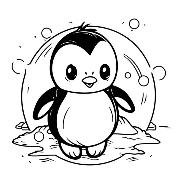 Μαύρο Και Άσπρο Εικονογράφηση Κινουμένων Σχεδίων Του Χαριτωμένο Penguin Ζώων — Διανυσματικό Αρχείο