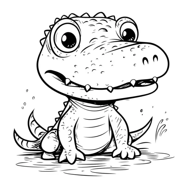 Cute Crocodilo Preto Branco Vetor Ilustração Para Colorir Livro —  Vetores de Stock