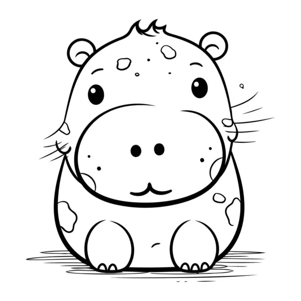 Czarno Biała Kreskówka Ilustracja Hipopotama Charakter Zwierzęcia Kolorowanki — Wektor stockowy