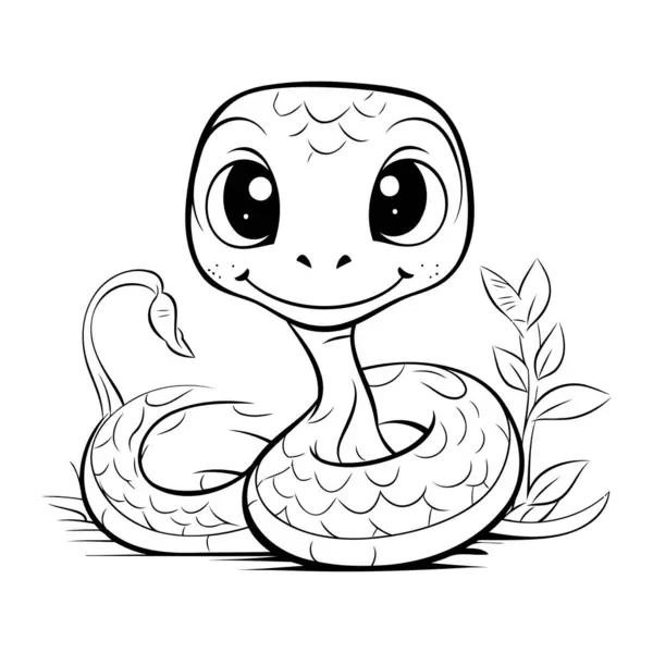 Cute Cartoon Snake Isolated White Background Vector Illustration Coloring Book — Stock Vector