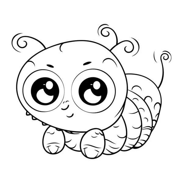 Cute Cartoon Caterpillar Black White Vector Illustration Coloring Book — Stock Vector