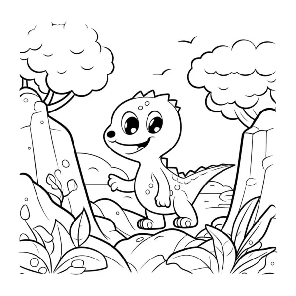 Coloring Page Outline Cute Dinosaur Coloring Book — Stock Vector