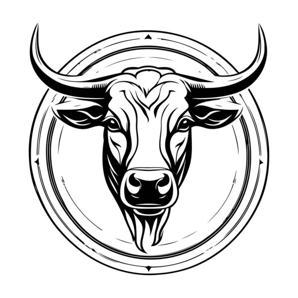 Bull head in a circle on a white background. Vector illustration.