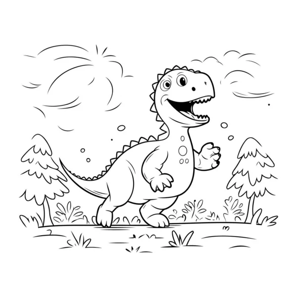 漫画恐竜のカラーリングページの概要 子供のためのベクトルイラスト — ストックベクタ