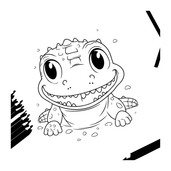 Cute Little Crocodile Vector Illustration White Background Coloring Book Children — Stock Vector