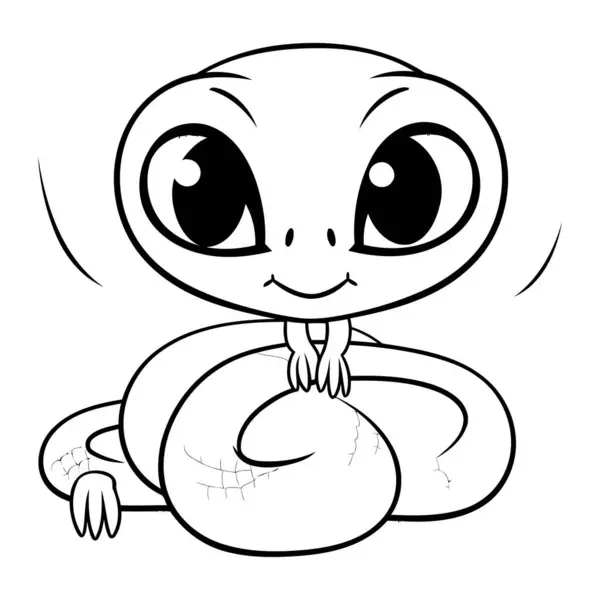 Ilustración Dibujos Animados Blanco Negro Lindo Personaje Serpiente Para Colorear — Vector de stock