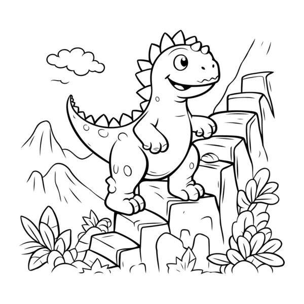 Página Para Colorear Esquema Dibujos Animados Dinosaurios Personaje Vector Ilustración Ilustración De Stock