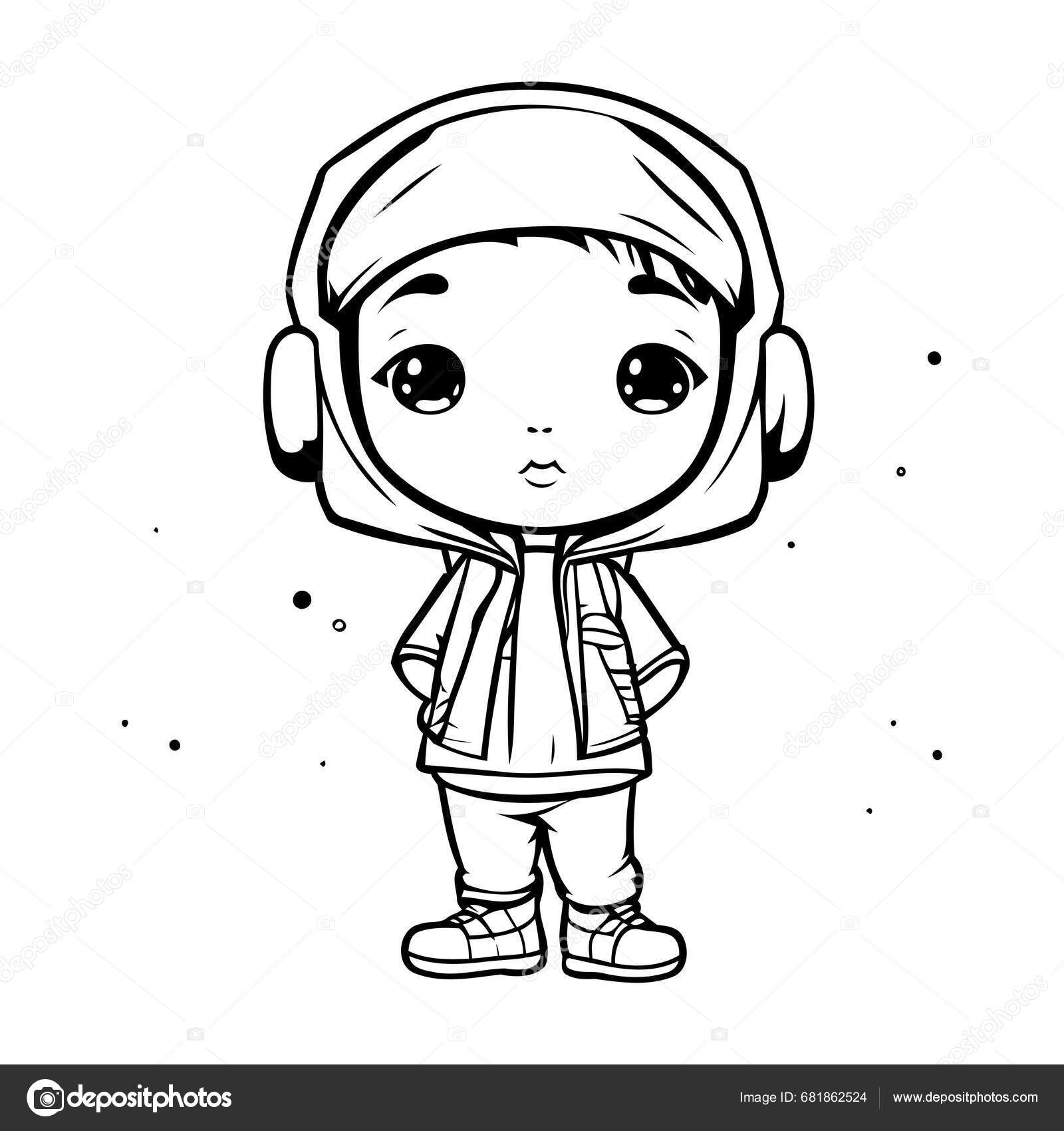 Cute Little Boy Headphones Cartoon Vector Illustration Graphic Design