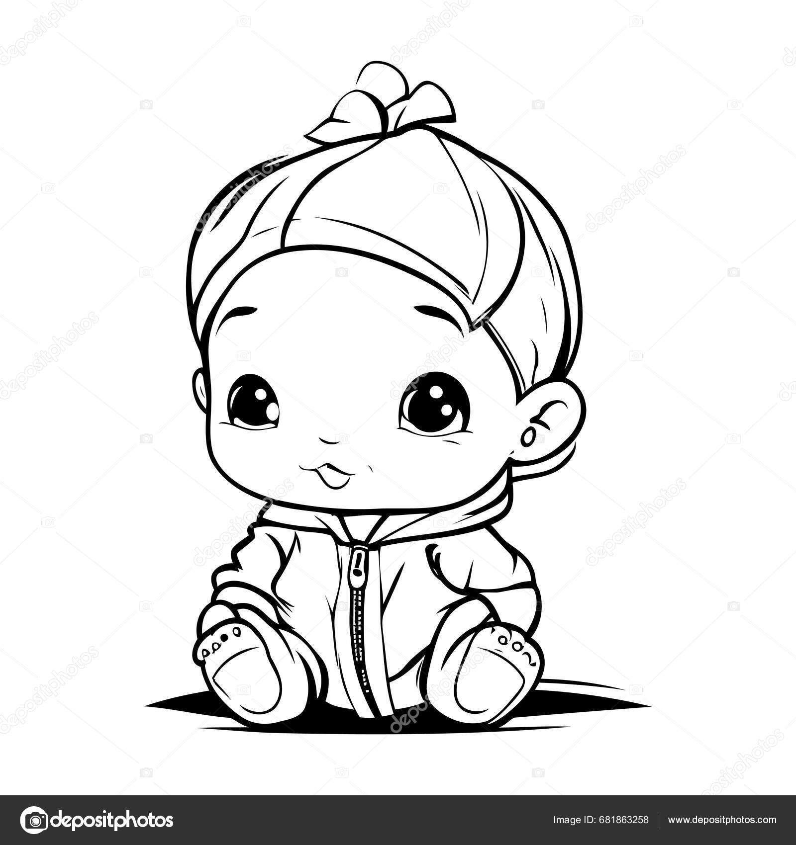 Cute Baby Boy Cartoon Vector Illustration Black White Outline Stock Vector  by ©ibrandify 681860914