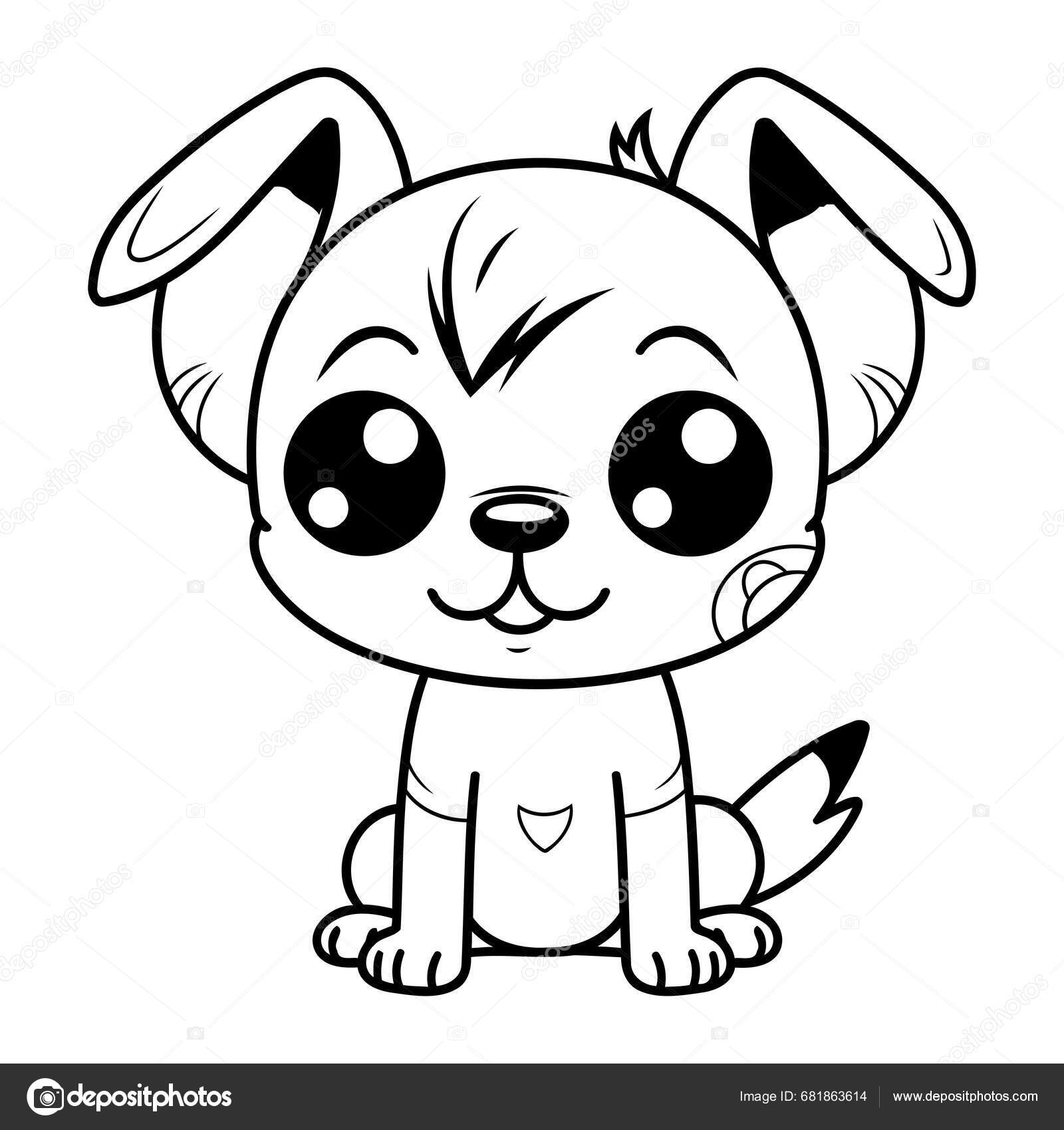 Sort Hvid Tegneserie Illustration Sød Hund Dyr Karakter Til Malebog ...