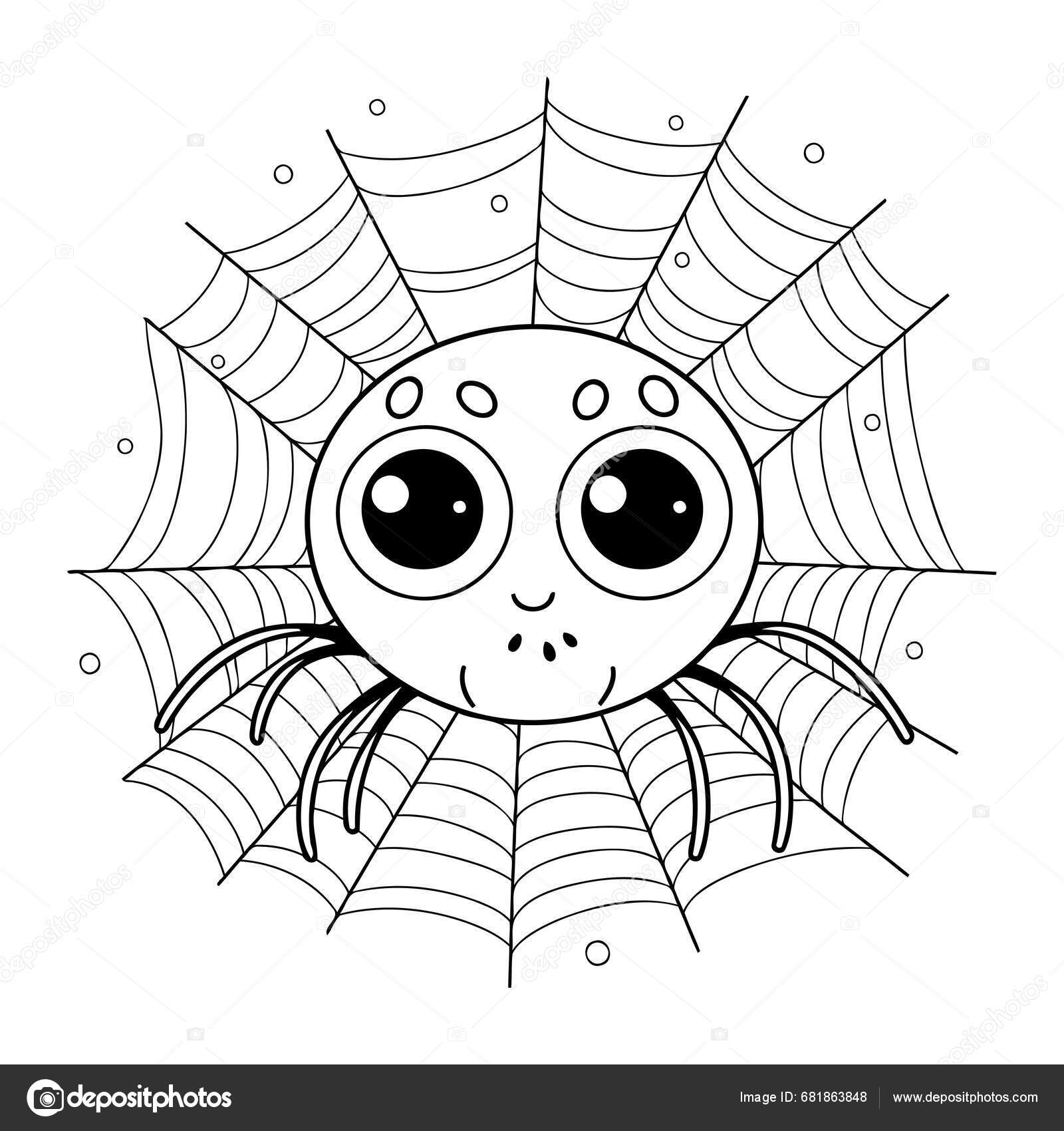 Spider Farve Side Børn Sort Hvid Vektor Illustration Til Malebog Stock ...