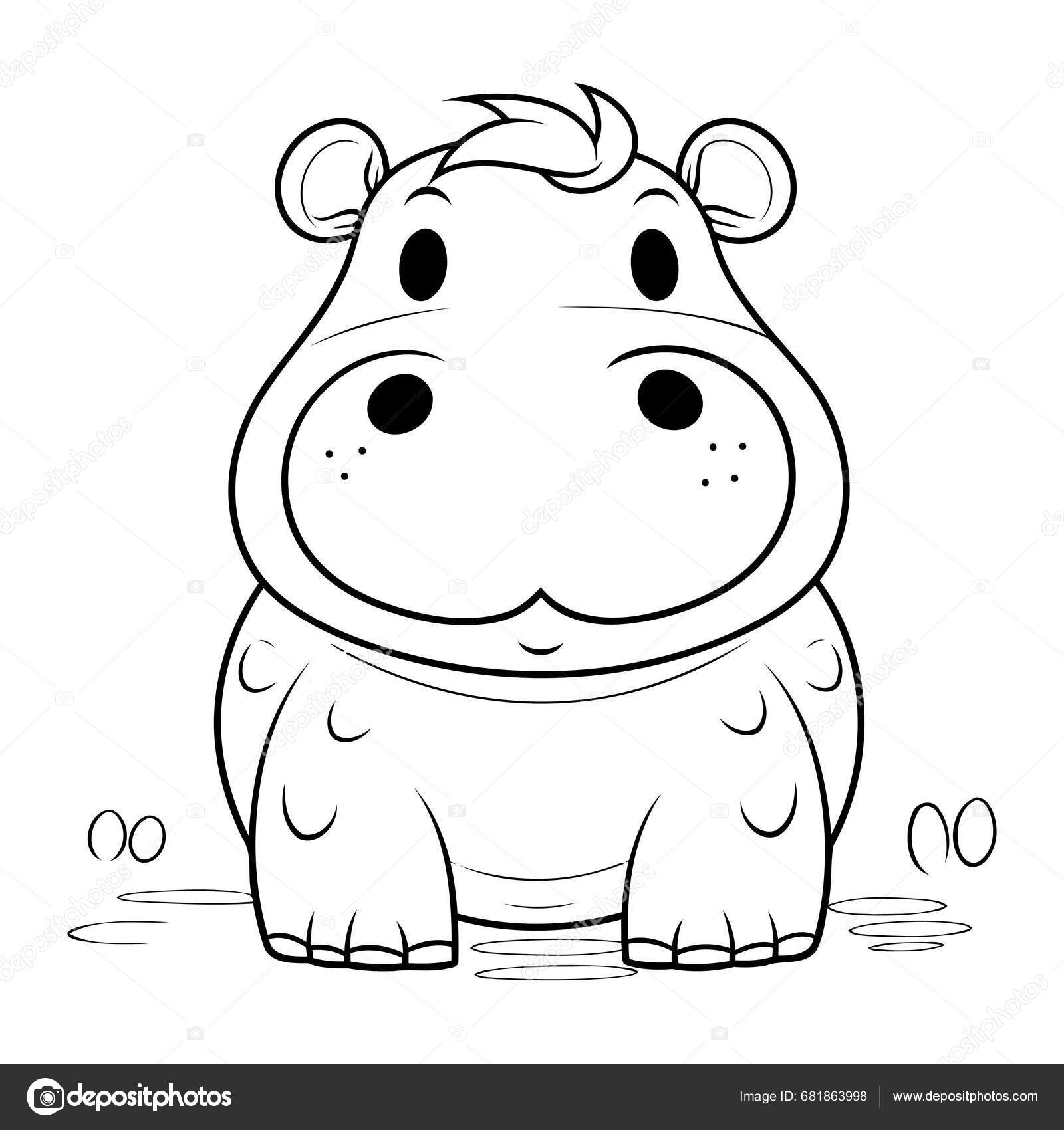 Раскраска Бегемота Детей Векторная Иллюстрация Стоковый вектор ©ibrandify  681863998