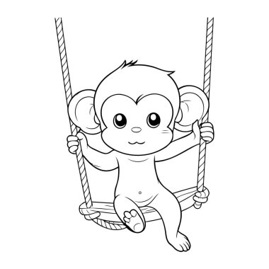 Salıncaktaki maymun. Çocuklar için boyama kitabı. Vektör illüstrasyonu