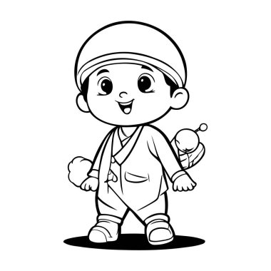 Beyzbol oynayan şirin küçük bir çocuğun tasviri. Renk Kitabı