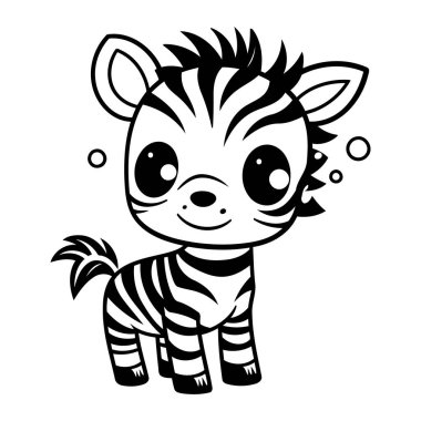 Tatlı çizgi film zebrası. Vektör illüstrasyonu beyaz arkaplanda izole edildi.