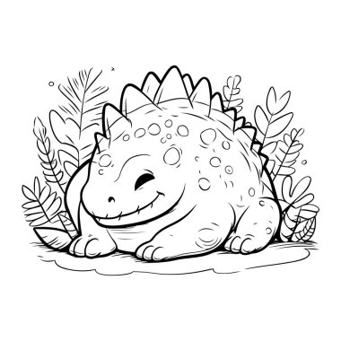 Ormandaki sevimli dinozor. Boyama kitabı için Vektör illüstrasyonu.