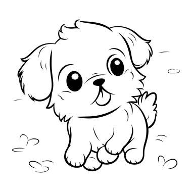Siyah ve Beyaz Çizgi Film Çizgi Filmi Boyama Kitabı için Şirin Yavru Köpek Hayvan Karakteri