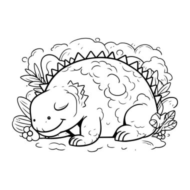 Şirin Dinozor Vektör İllüstrasyonunun Renkli Sayfa Özeti.