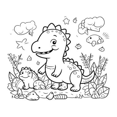 Çocuklar için boyama kitabı. Ormandaki dinozor. Vektör illüstrasyonu