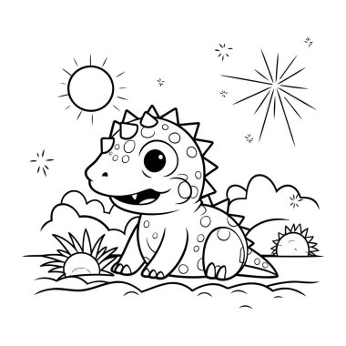 Çocuklar için boyama kitabı. Parktaki sevimli dinozor. Vektör illüstrasyonu