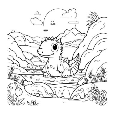 Ormandaki sevimli dinozor. Vektör illüstrasyonu.