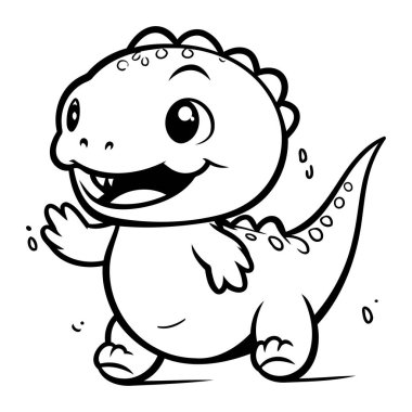 Çocuk Boyama Kitabı için Şirin Dinozor Çizgi Filmi Vektör İllüstrasyonu.